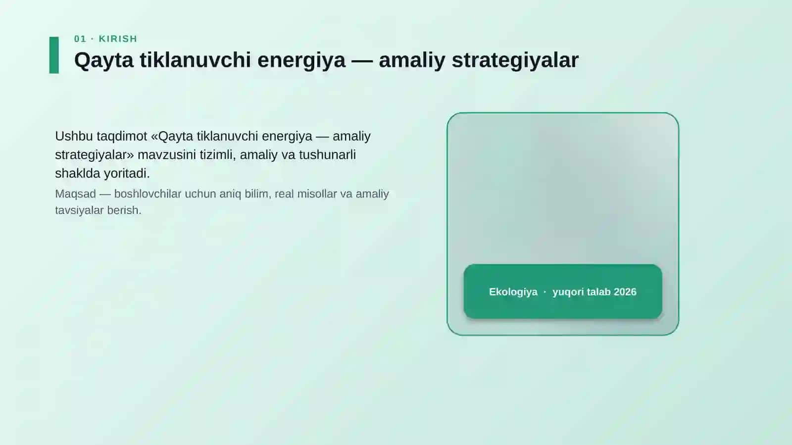 Qayta tiklanuvchi energiya — amaliy strategiyalar 4