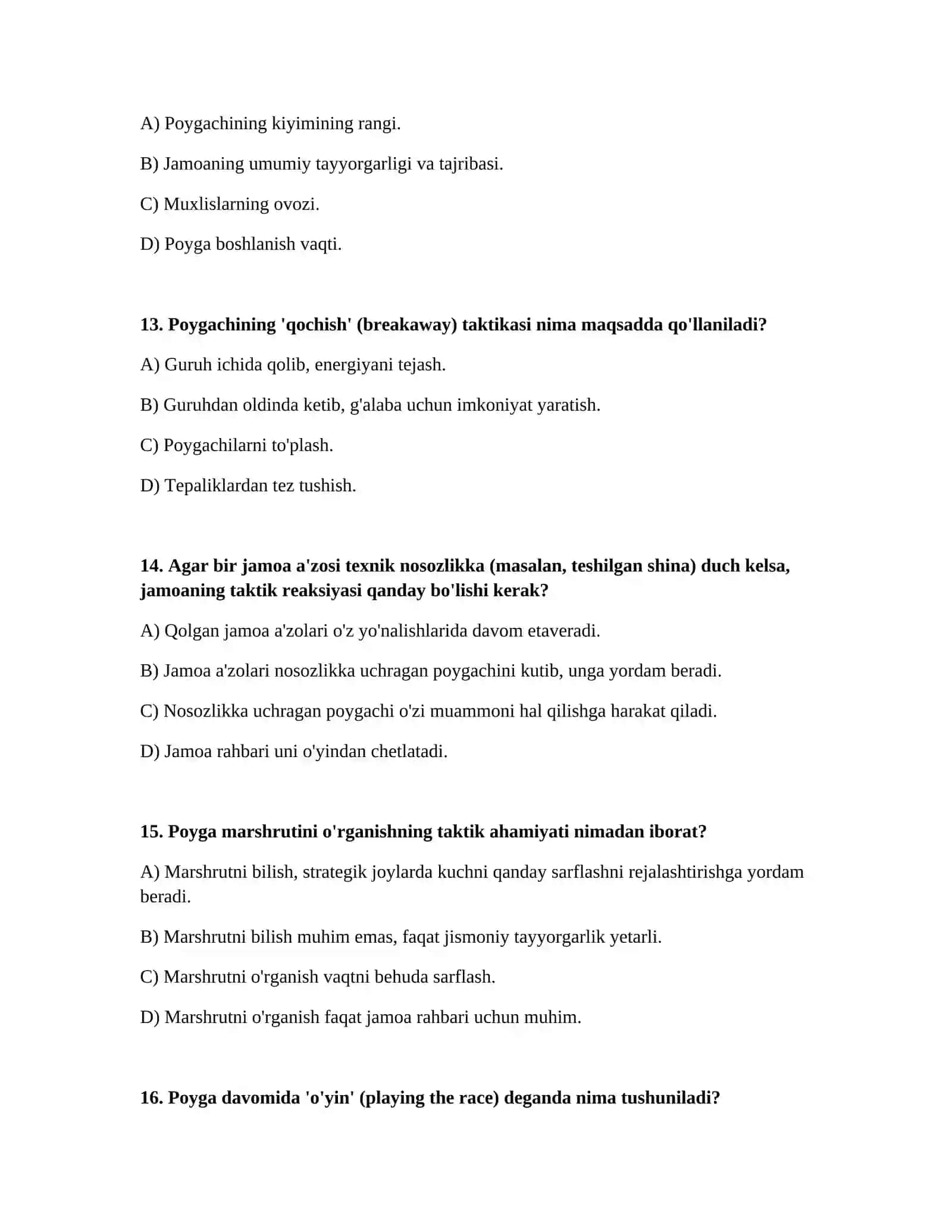 Shosseedagi poygalarning taktik harakatlarini o‘rgatish 4
