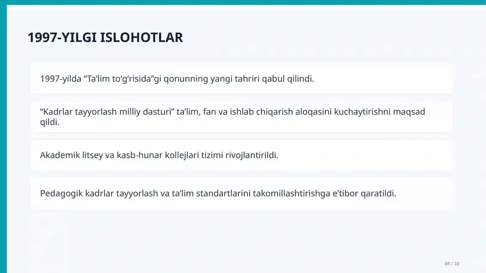Mustaqillikdan keyingi taʼlim tizimining huquqiy asoslari 4