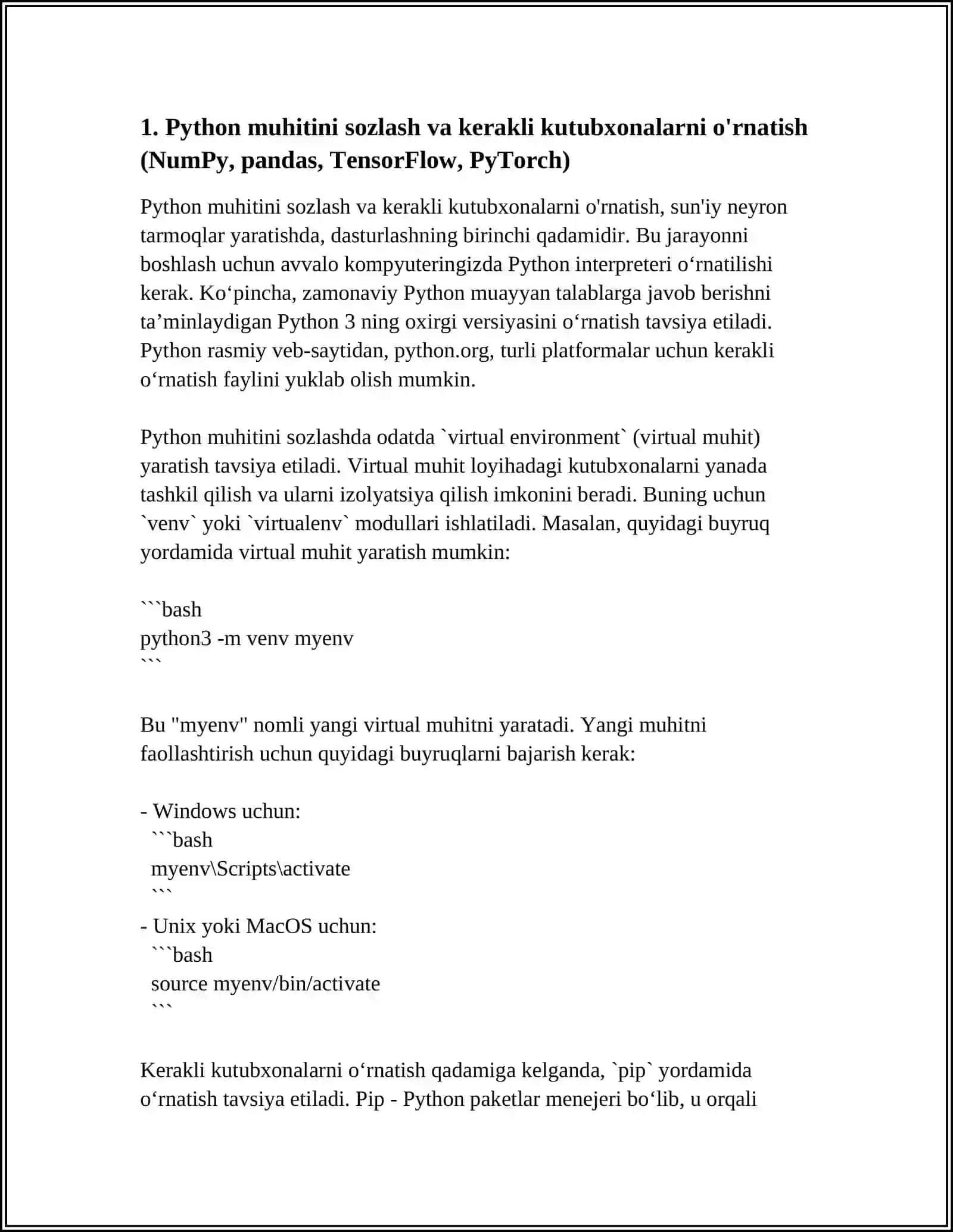 PYTHON DASTURLASH TILIDA SUN’IY NEYRON TARMOQ YARATISH 4