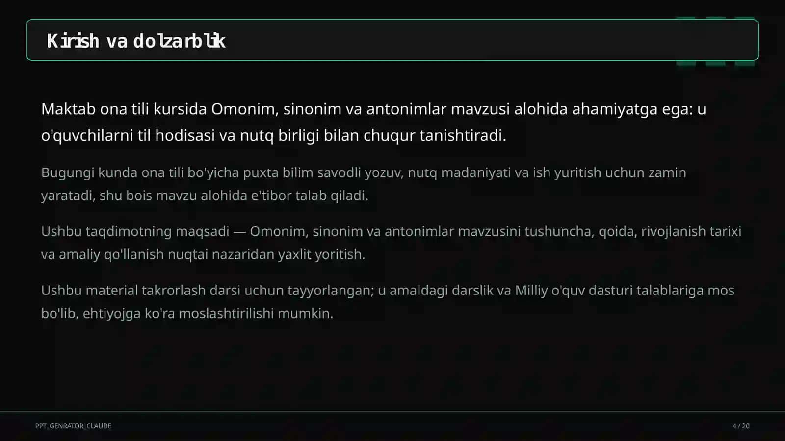 Omonim, sinonim va antonimlar (5-sinf) 4