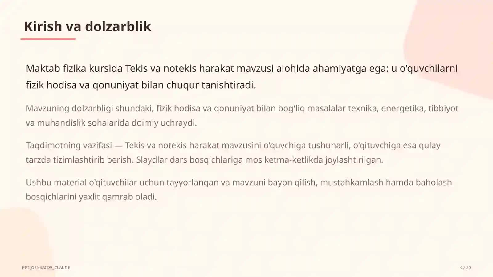 Tekis va notekis harakat (7-sinf) 4
