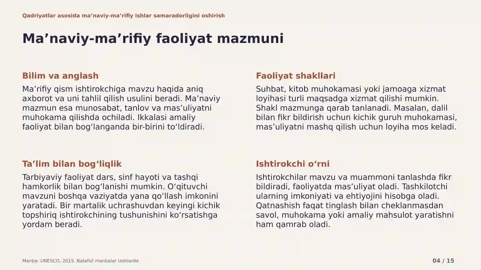 Qadriyatlar asosida ma’naviy-ma’rifiy ishlar samaradorligini oshirish 4
