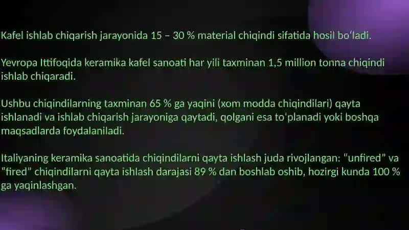 Chiqindilardan kafel material ishlab chiqarish 4