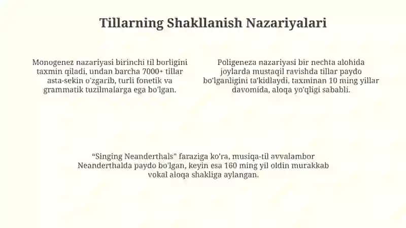 Tillarning shakllanishi va rivojlanishi. Dunyo tillari tavsifi va tillar tasnifi 4