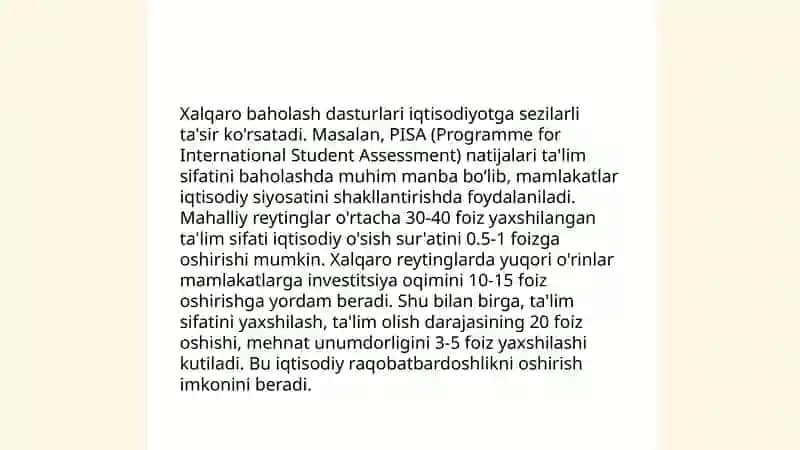 Xalqaro Baholash fanidan ta'yinlangan o'rni 4