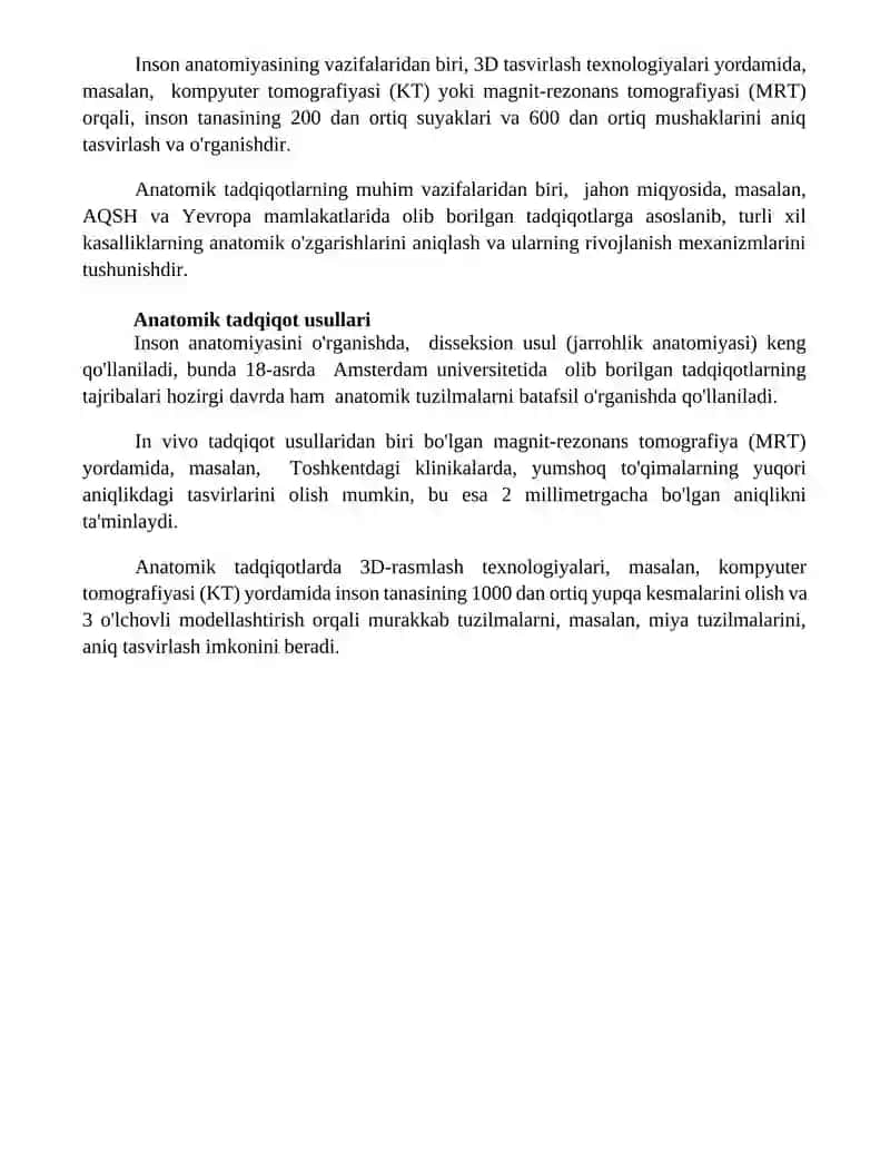 Odam anatomiyasining predmeti, maqsad vazifalari va tekshirish usullari 4
