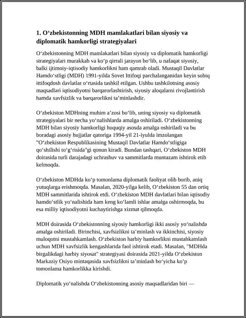 UZBEKISTON M D H DAVLATLARI VA MARKAZIY OSIYO MAMLAKATLARI BILAN HAMKORLIK ALOQALARI 4