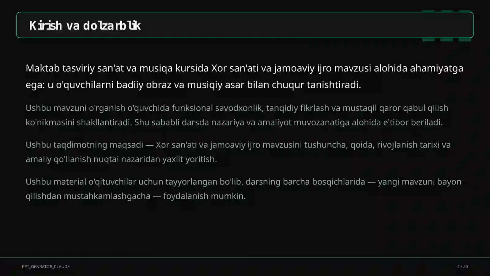 Xor san'ati va jamoaviy ijro (7-sinf) 4