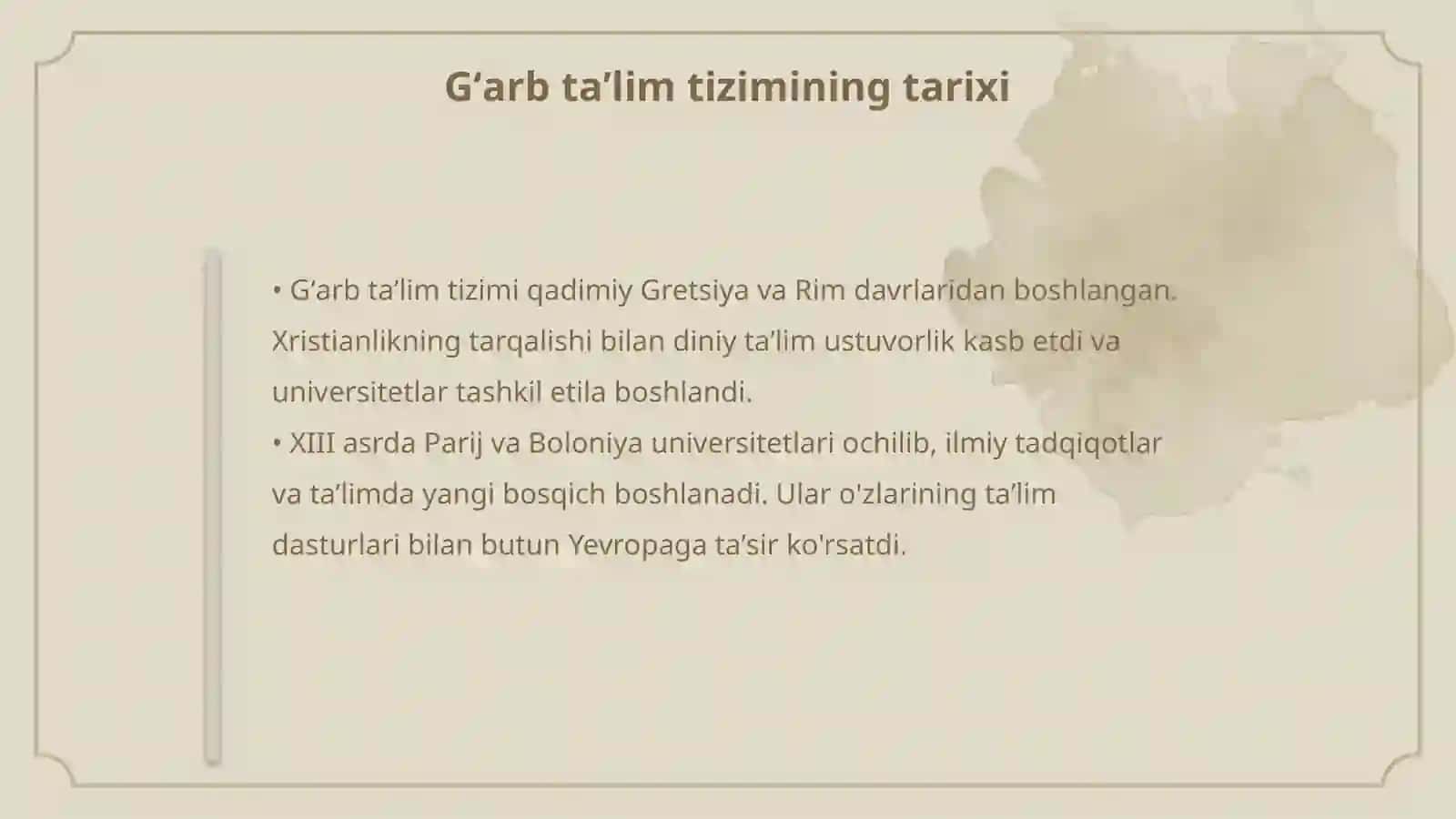 Sharq va Gʻarb olimlarining taʼlim - tarbiya haqidagi qarashlari 4