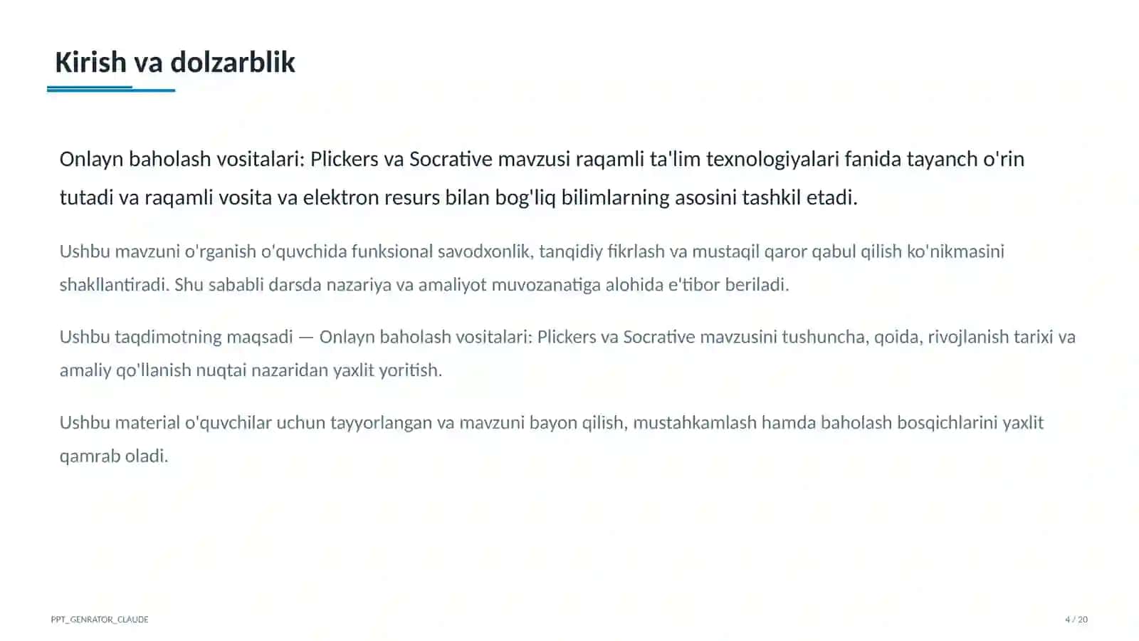 Onlayn baholash vositalari: Plickers va Socrative 4