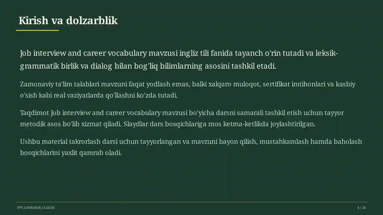 Job interview and career vocabulary (11-sinf) 4