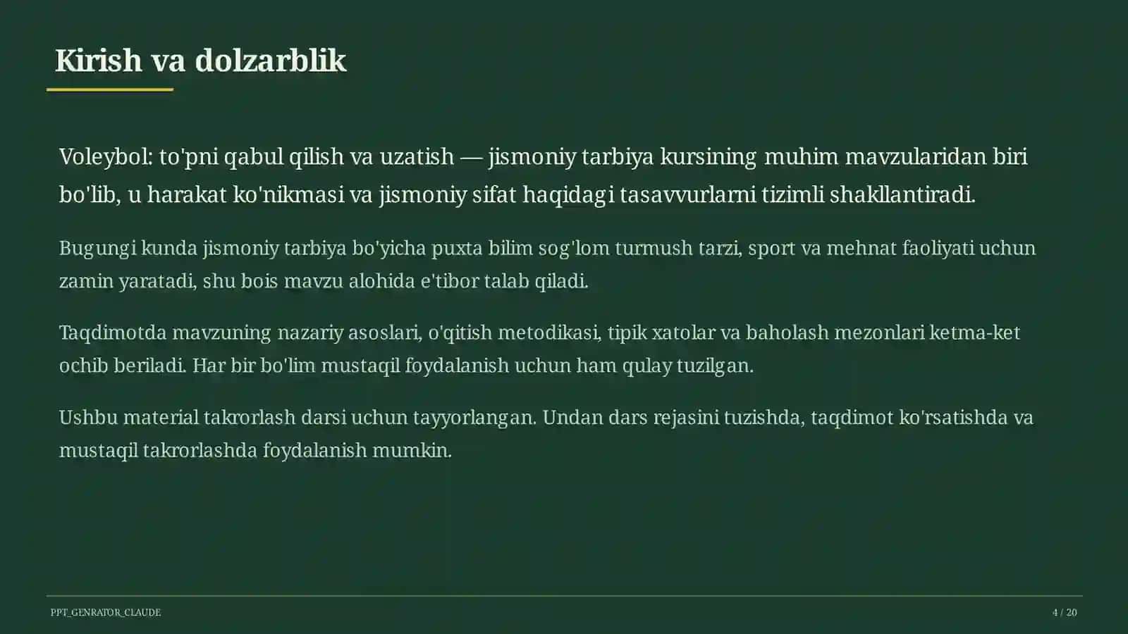Voleybol: to'pni qabul qilish va uzatish (5-sinf) 4