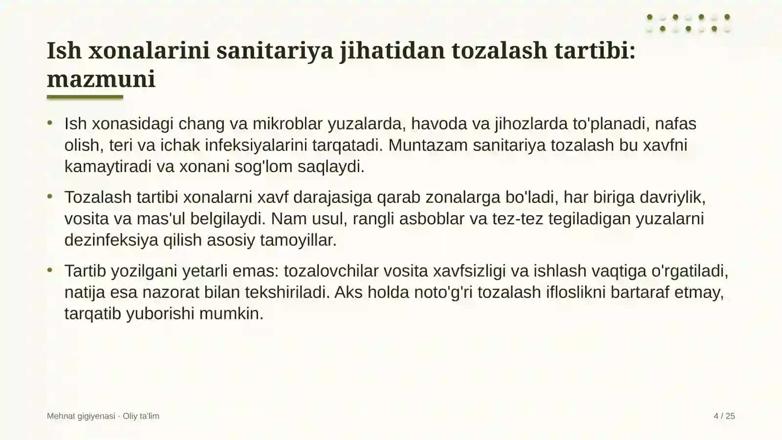 Mehnat gigiyenasi · Oliy ta'lim 4