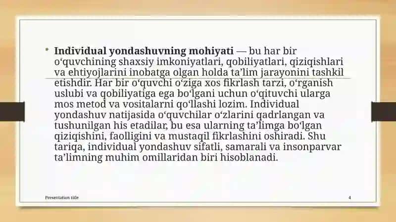 O'quvchilarga individual yondashuv 4