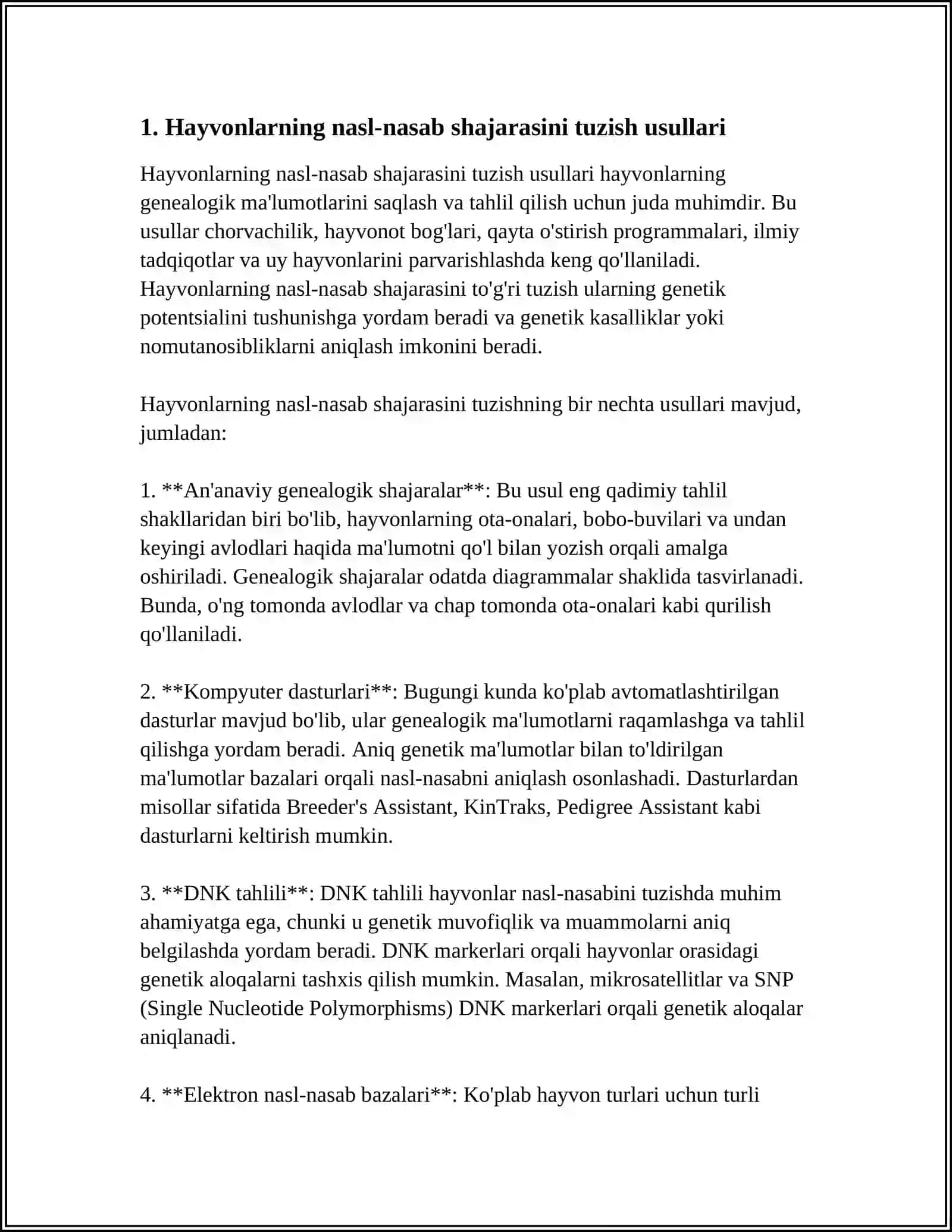 HAYVONLARNING NASL-NASAB SHAJARASINI TUZISH VA KELIB CHIQISHI BO'YICHA BAHOLASH 4