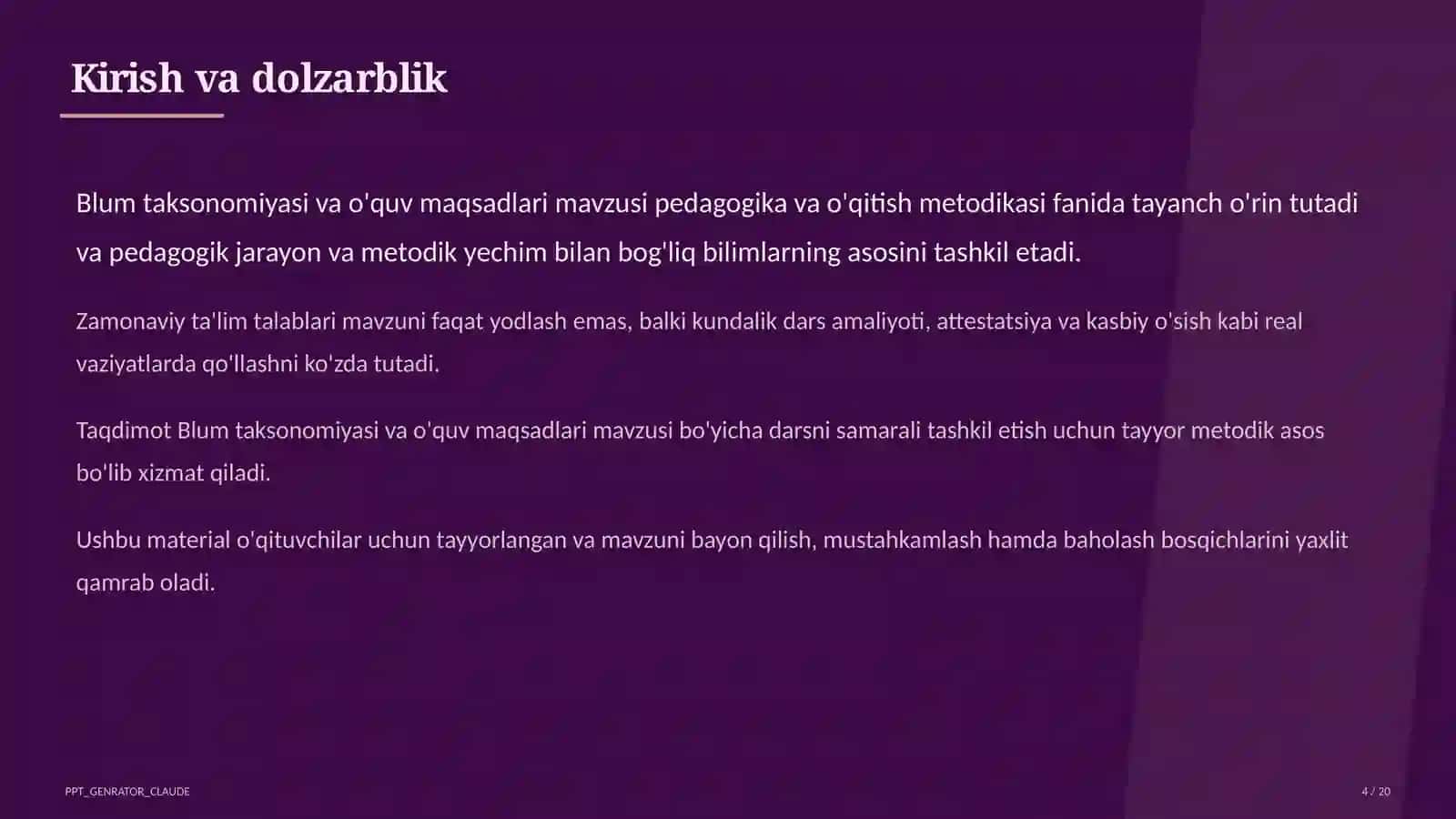 Blum taksonomiyasi va o'quv maqsadlari 4