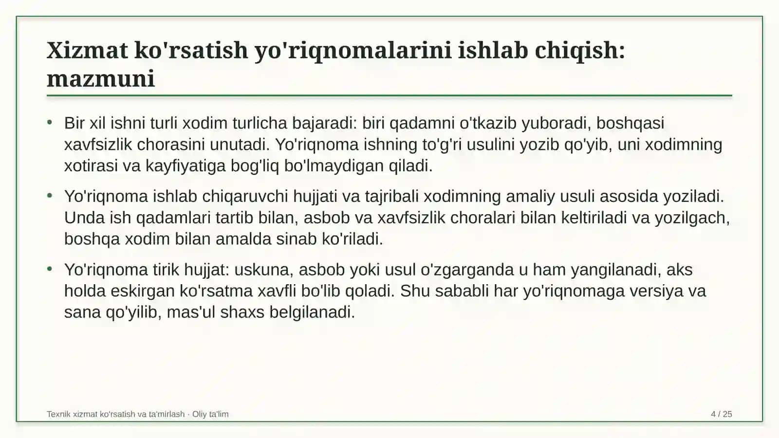 gaz qazib olishda texnik xizmat ko'rsatish yo'riqnomalarini ishlab chiqish 8583 4