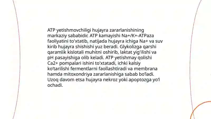 Hurayraning qaytar va qaytmas zararlanishi.Hujayraning zararlanishi va nobud boʻlishi:sabablari rivojlanish mexanizmi,marfologiyasi.Apoptoz.Hujayra qarishi. 4