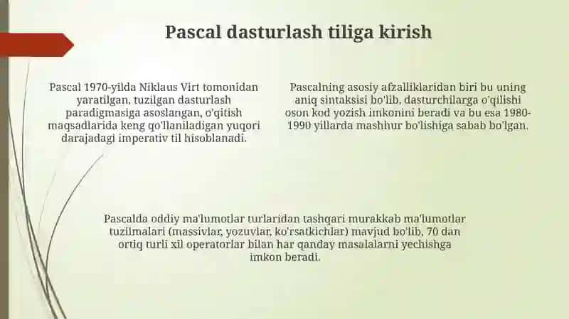 Algoritmlarni loyihalash va Pascalda dasturlash asoslari 4