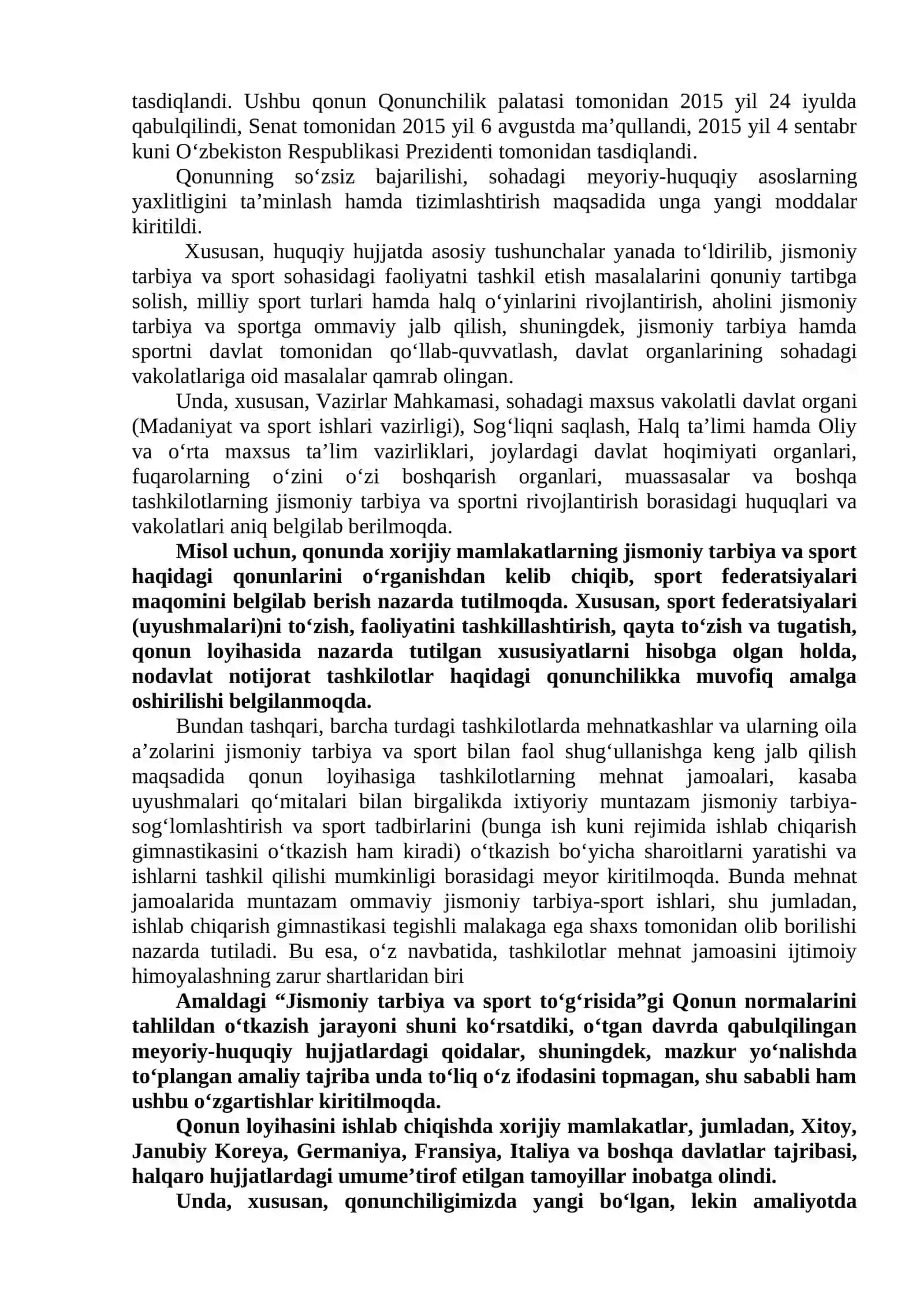O‘zbekiston Respublikasi hukumatining jismoniy madaniyat va sport bo‘yicha qabul qilgan hujjatlarining ahamiyati 4