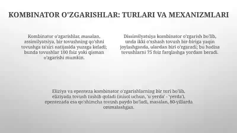 Nutqtovushlarining o'zgarishlari. Kombinator va pozitsion o'zgarishlari 4