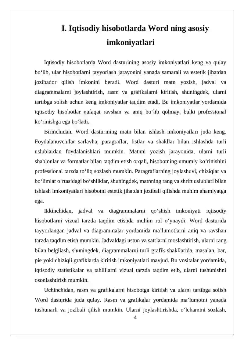 MUSTAQIL ISH - WORD DASTURIDA IQTISODIY HISOBOTLARNI TAYYORLASH VA FORMATLASH USULLARI 4