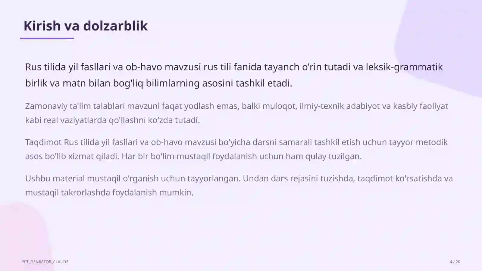Rus tilida yil fasllari va ob-havo (4-sinf) 4