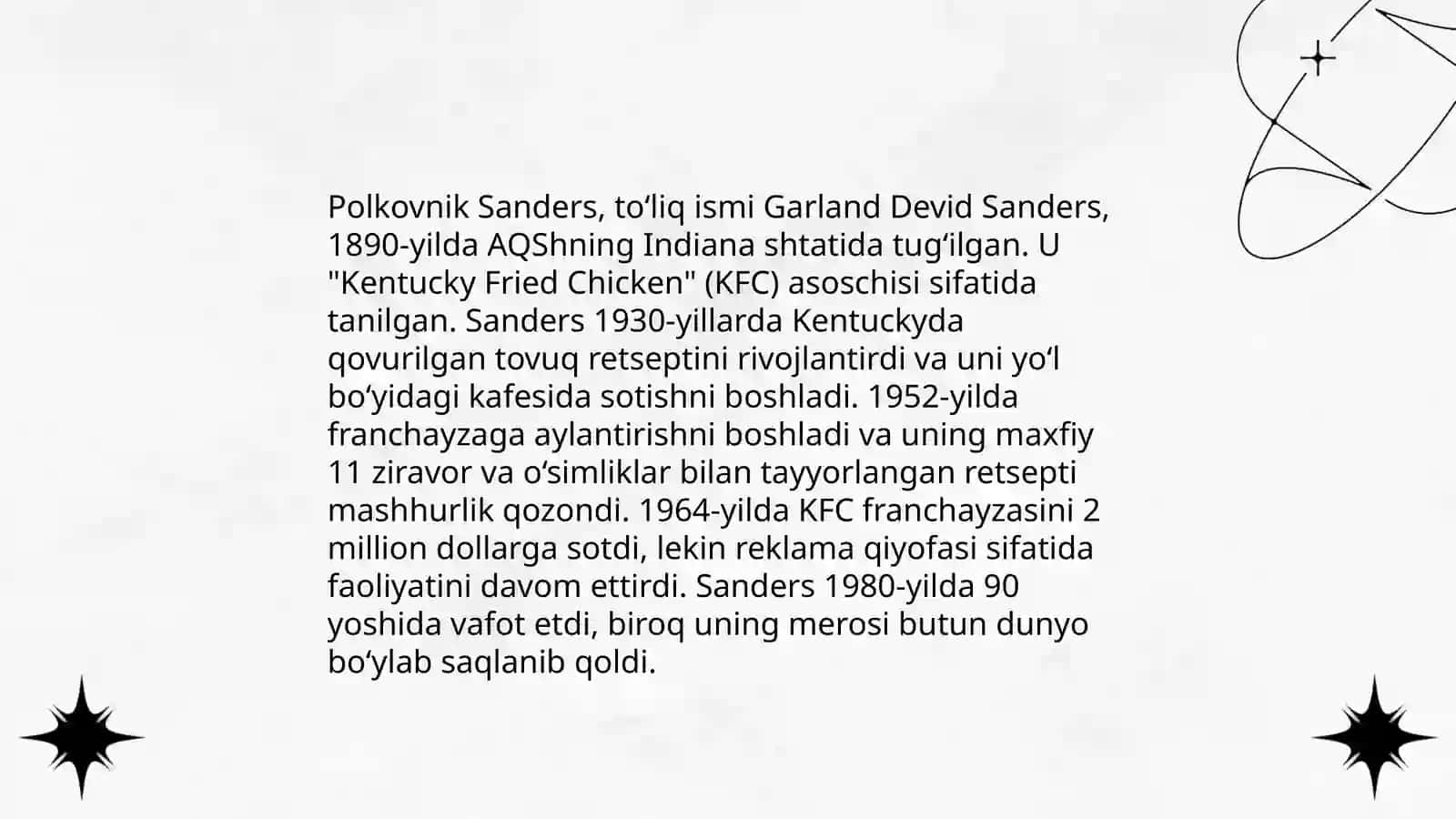 KFC kelib chiqish sabablari va tarixi prezentatsiya 4