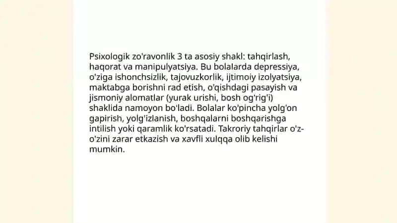 Bolalarda deviant xulqning namoyon bo'lish shakllari 4