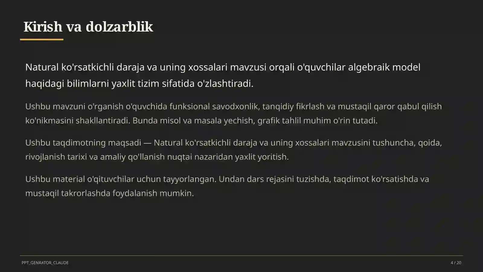 Natural ko'rsatkichli daraja va uning xossalari (7-sinf) 4