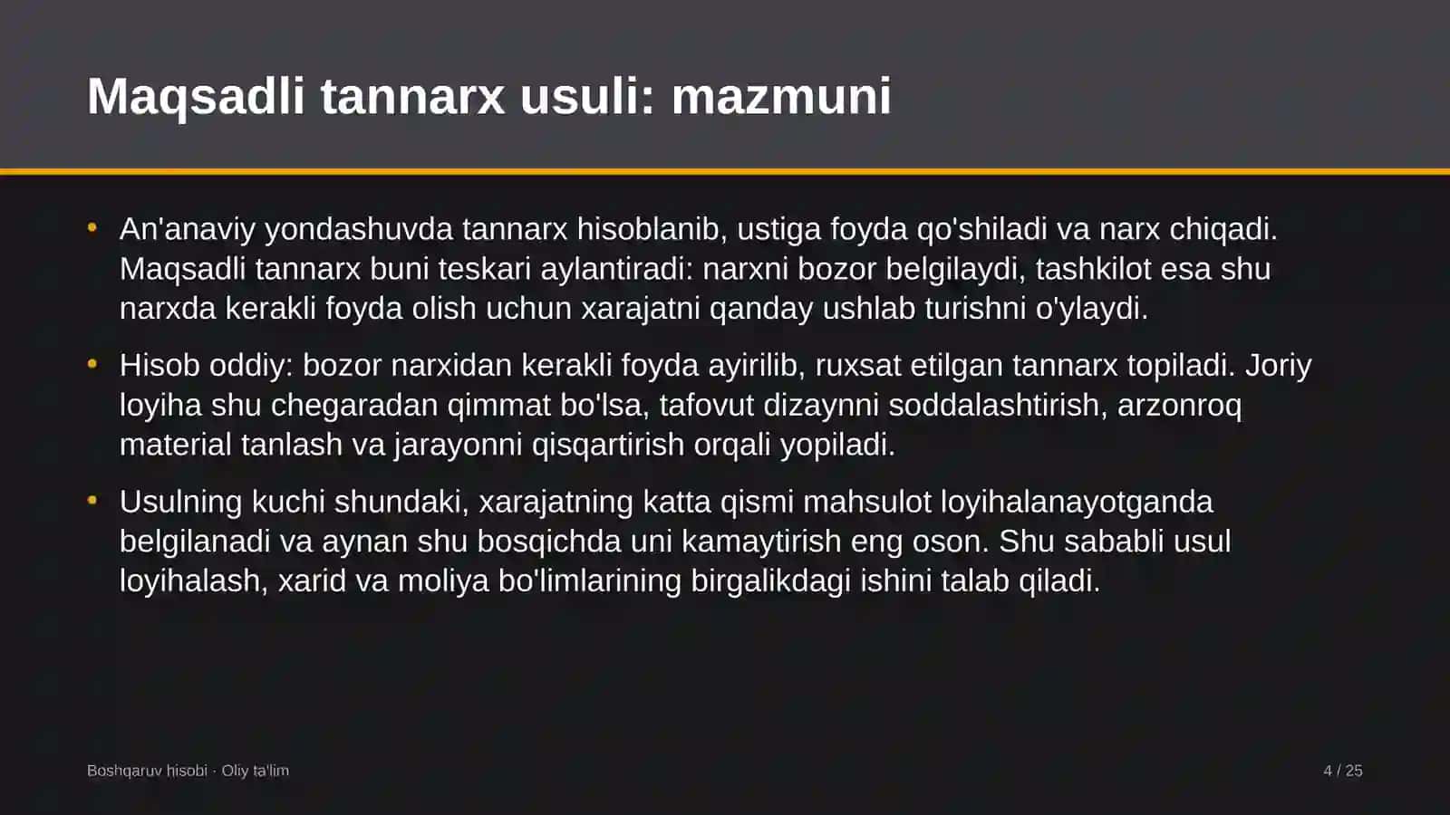 telekommunikatsiya kompaniyalarida maqsadli tannarx usulini qo'llash 3622 4