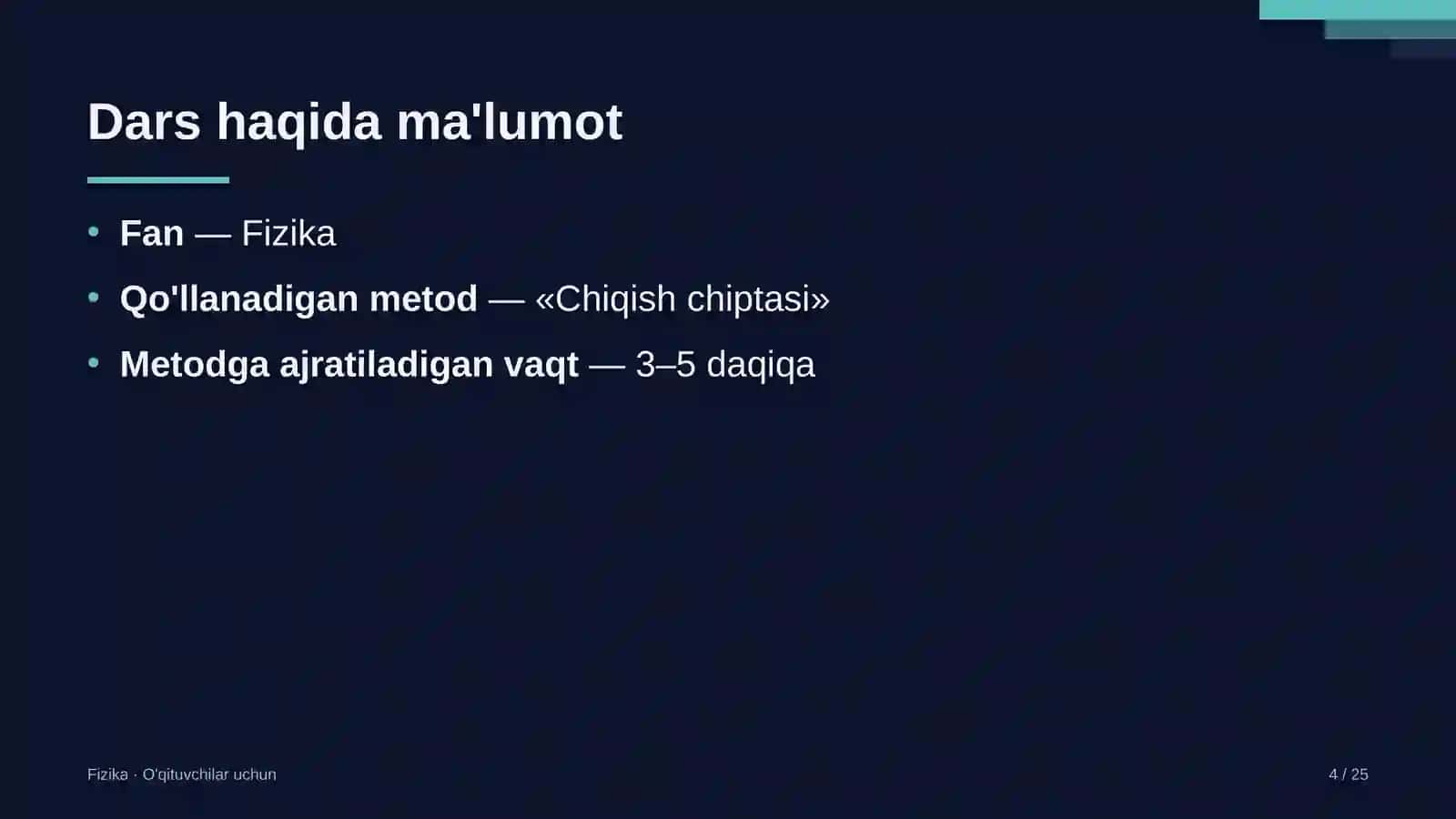 fizika darslarida chiqish chiptasi metodidan foydalanish 1317 4