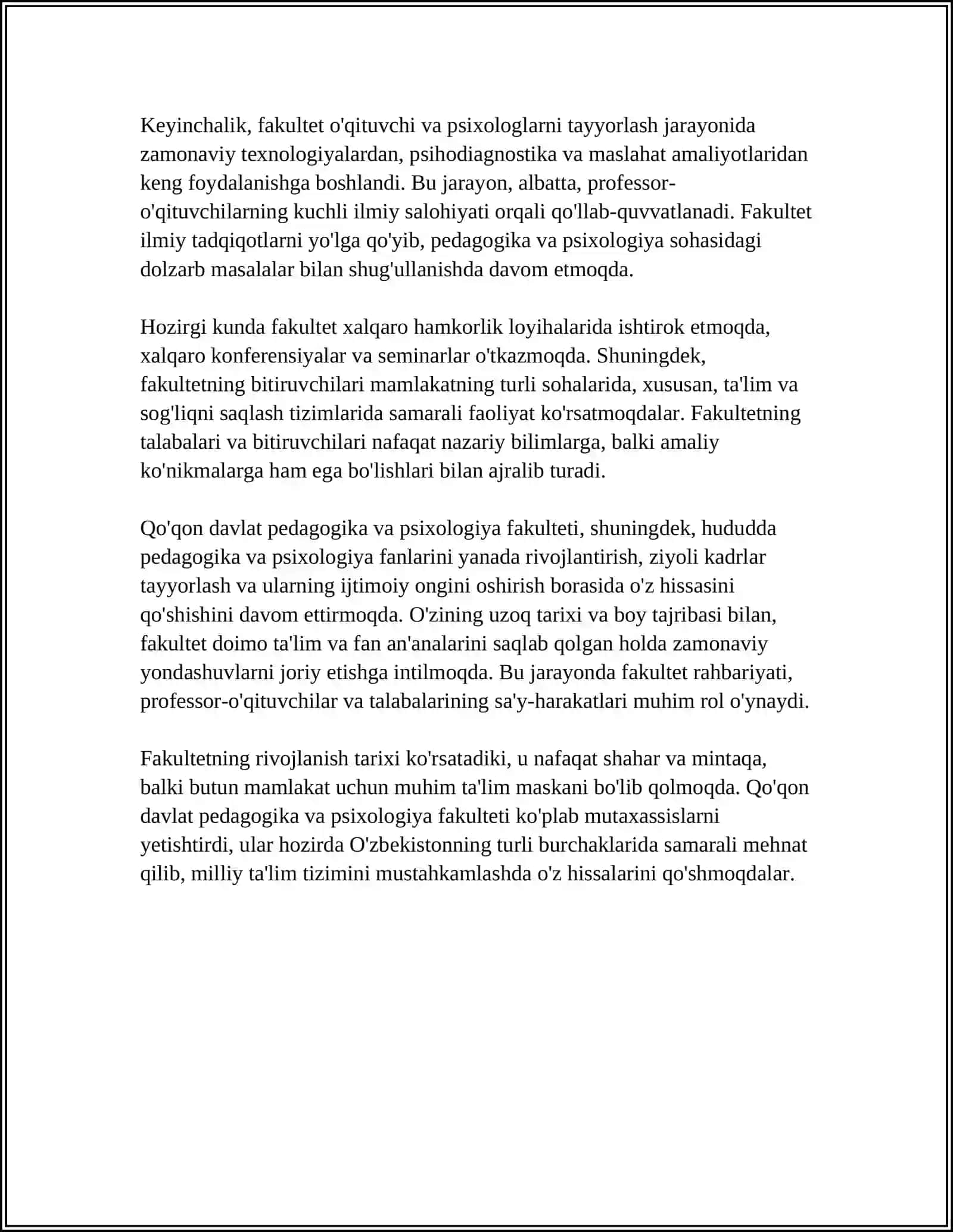 QO'QON DAVLAT PEDAGOGIKA VA PSIXOLOGIYA FAKULTETI REFERAT 4