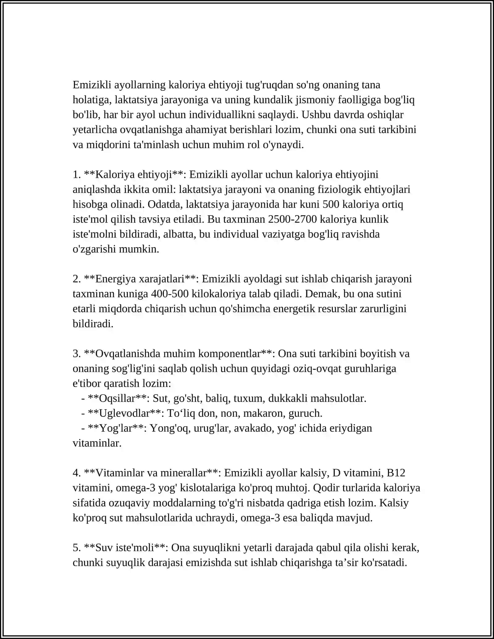 HOMILADOR VA EMIZIKLI AYOLLAR OVQATLANISHI. KEKSA YOSHDA RATSIONAL OVQATLANISH TAMOYILLARI. YOSHI ULUG' KISHILARGA OVQATLANISH BO'YICHA TAVSIYALAR 4