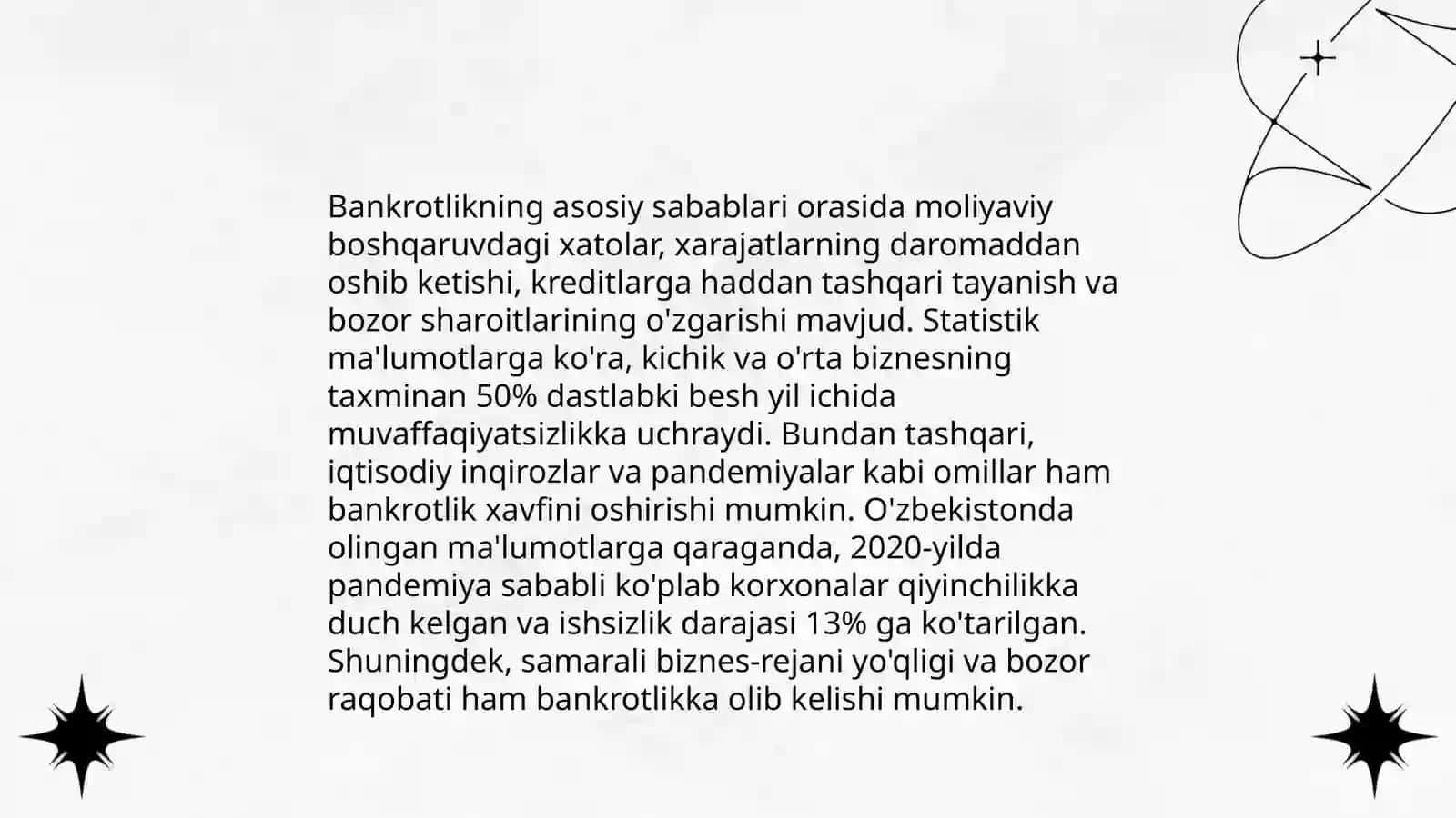 Biznesning bankrotligi va ularni davlat tomonidan moliyaviy qo'llab quvvatlash 4