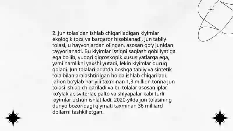 Paxta tolasidan tayyorlanadigan mahsulotlar 4