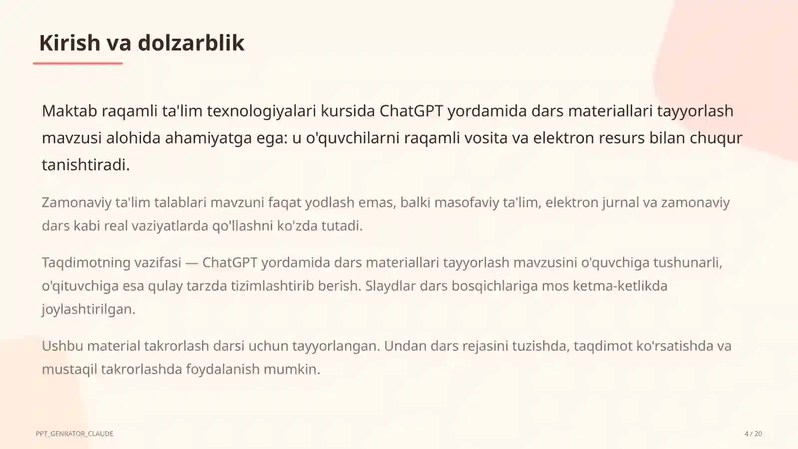 ChatGPT yordamida dars materiallari tayyorlash 4