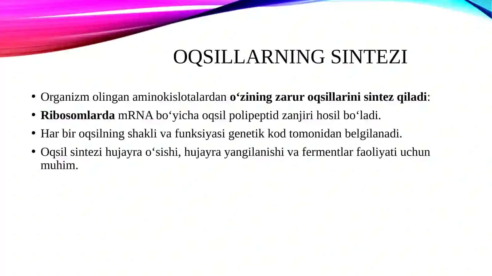 Odam organizmida oqsillarning biokimyoviy o‘zgarishi 4