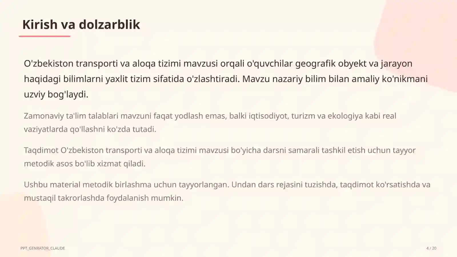 O'zbekiston transporti va aloqa tizimi (9-sinf) 4