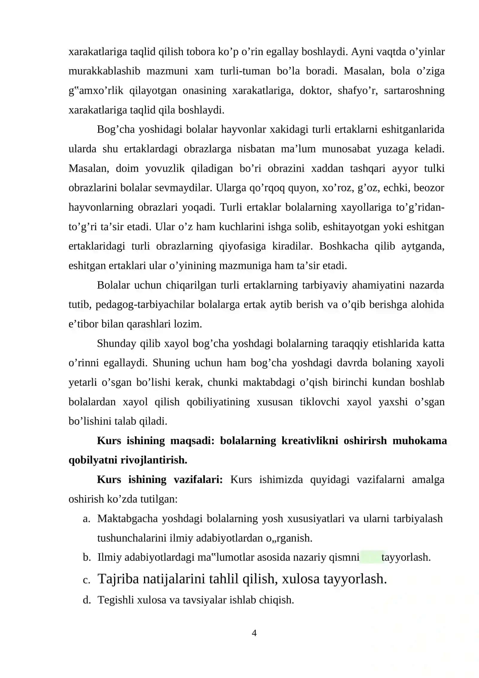 Maktabgacha yoshda bilish jarayonlari(xayolning) rivojlanishi Mundarija 4