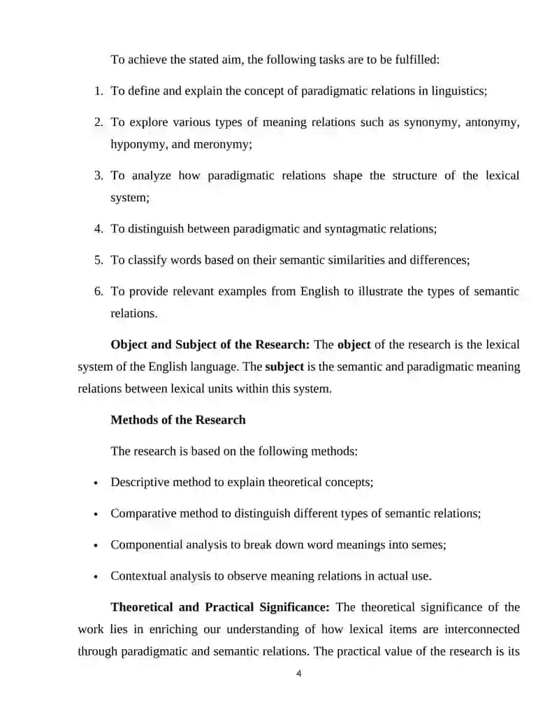 Meaning relations in paradigmatic and semantic classification of words 4