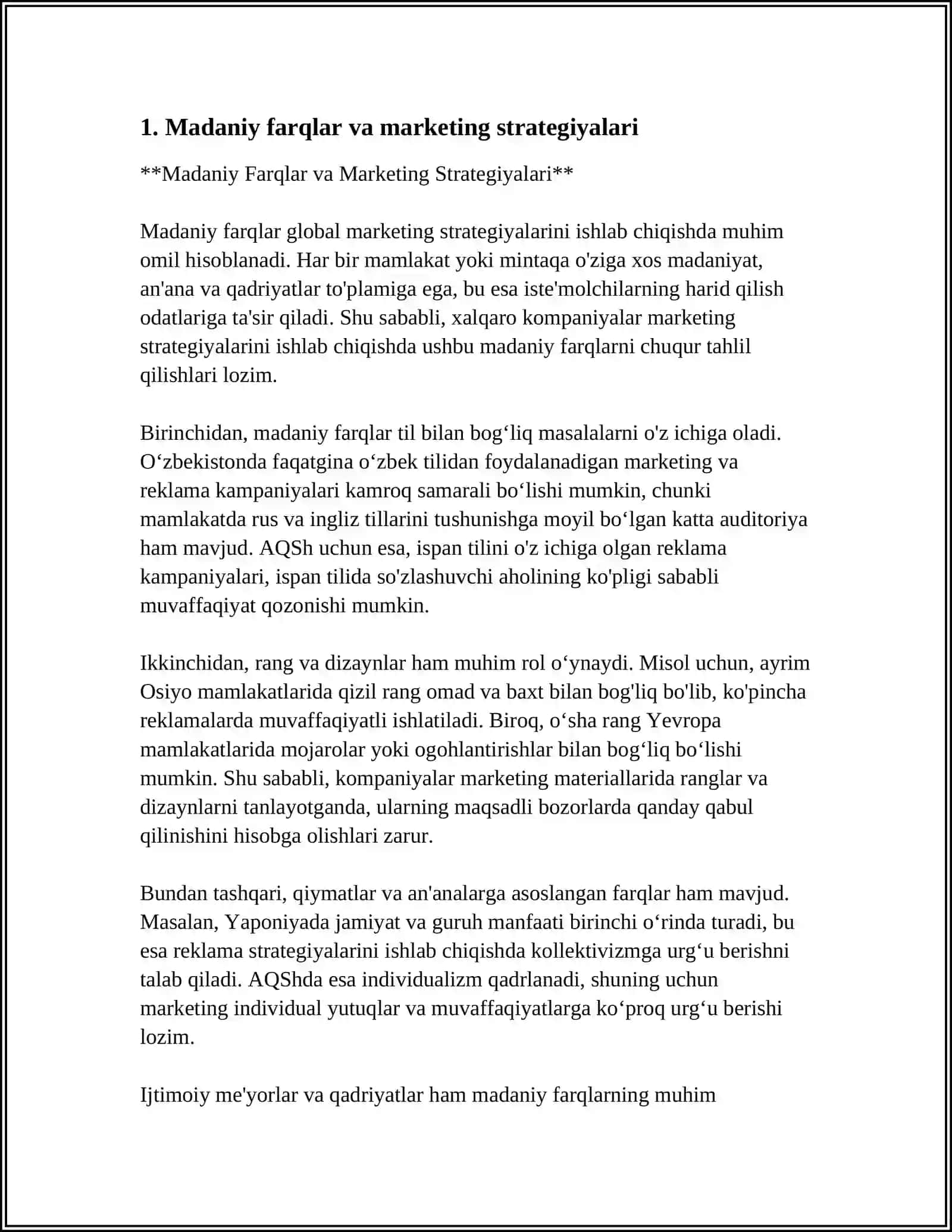 Madaniy Farqlar va Marketing Strategiyalari 4