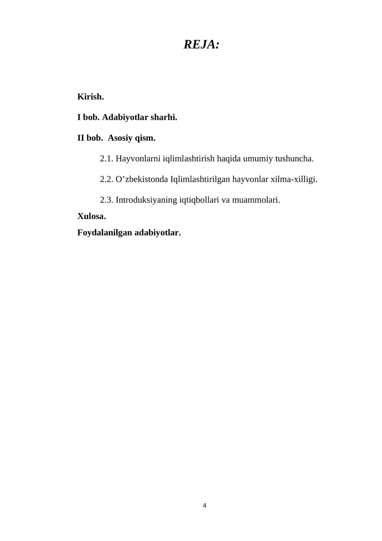 KURS ISHI - O’zbekistonda iqlimlashtirilgan hayvonlar hamda ularni ko’paytirish istiqbollari va muammolari 4
