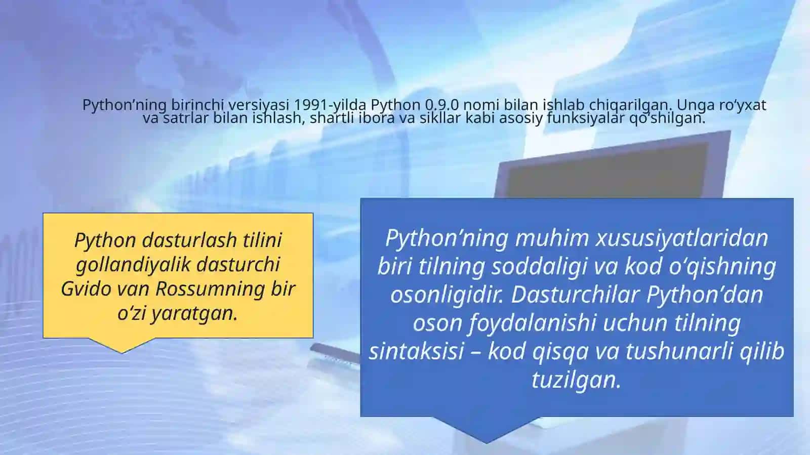 Python dasturlash tilining xususiyatlari va imkoniyatlari 4