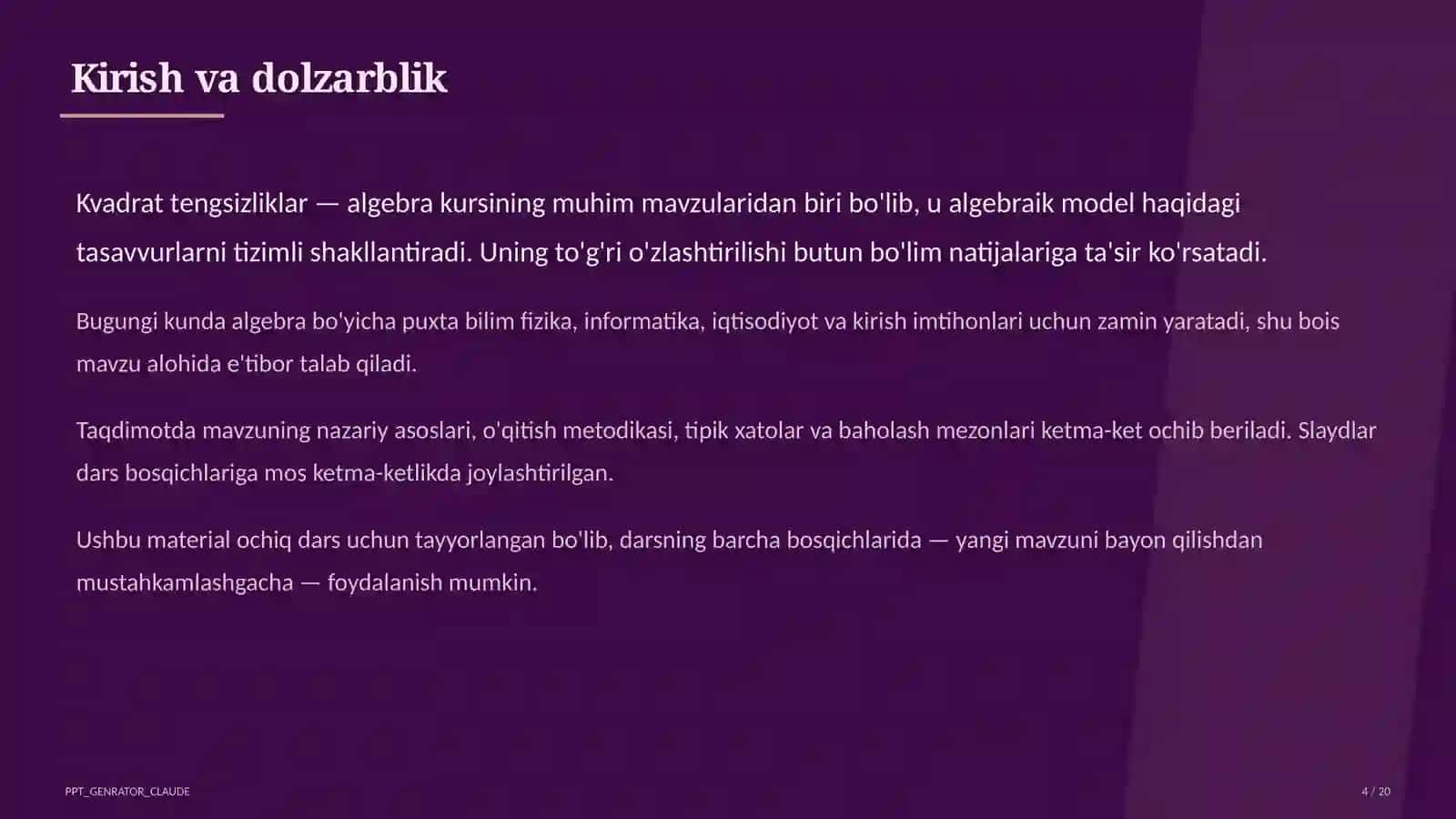 Kvadrat tengsizliklar (9-sinf) 4