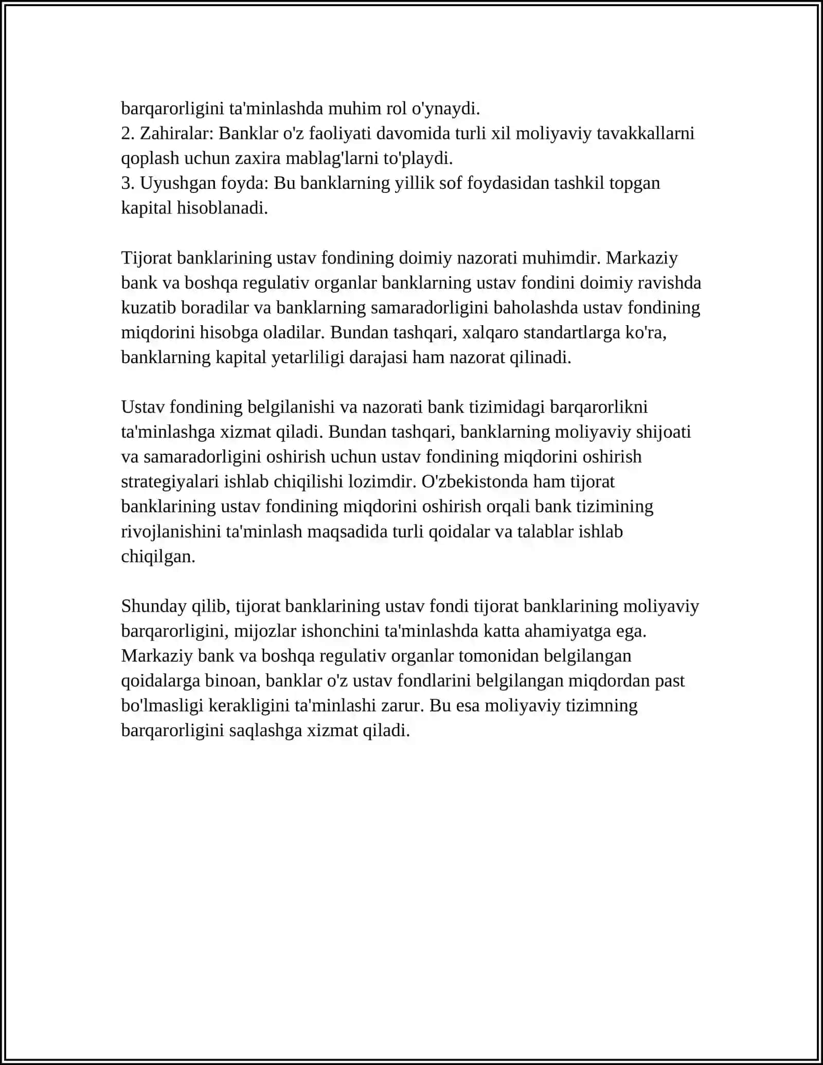 TIJORAT BANKLARINI OCHISH UCHUN USTAV FONDINING MINIMAL MIQDORI VA UNING AHAMIYATI 4