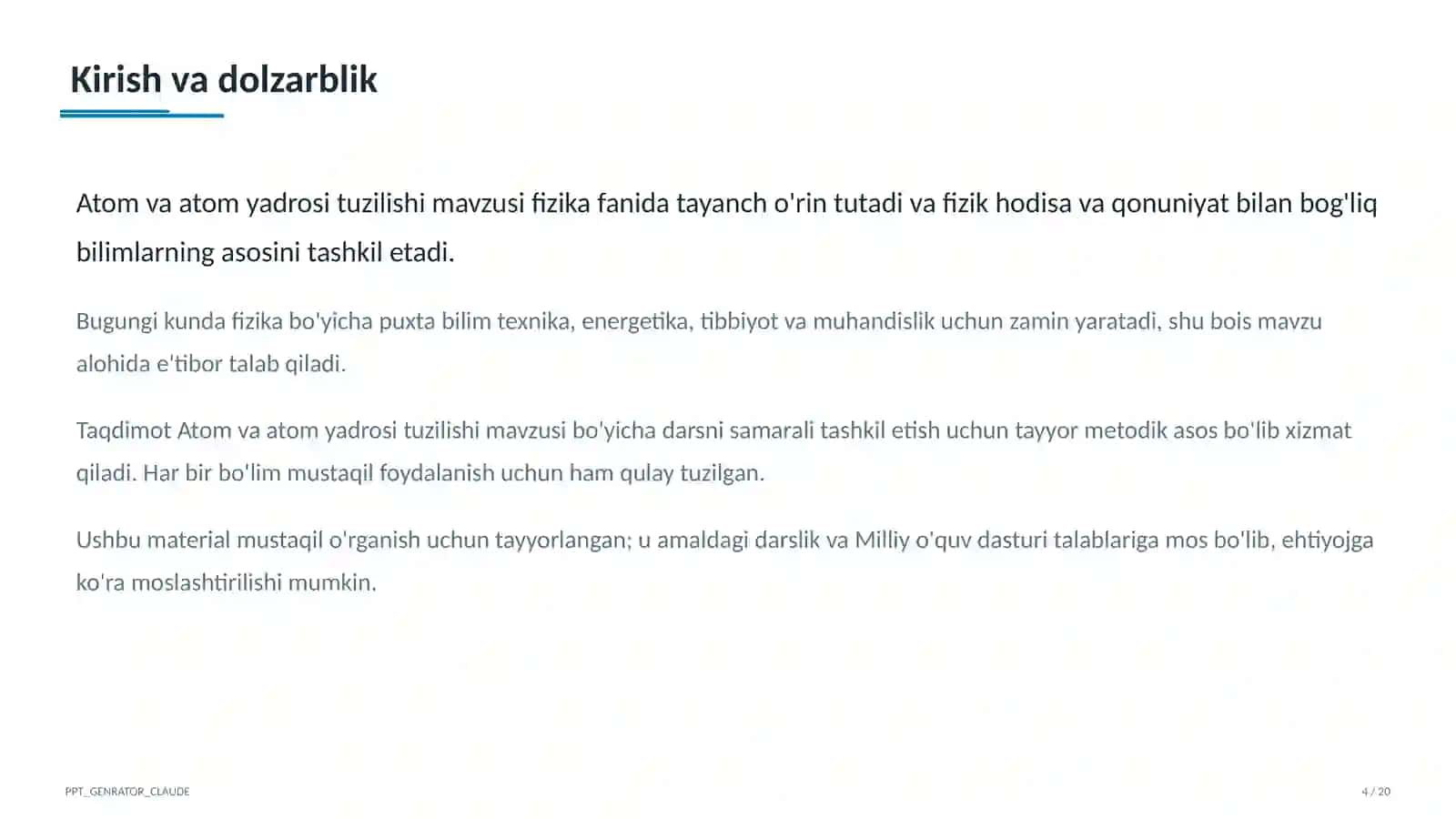 Atom va atom yadrosi tuzilishi (11-sinf) 4
