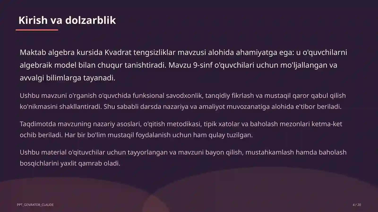 Kvadrat tengsizliklar (9-sinf) 4