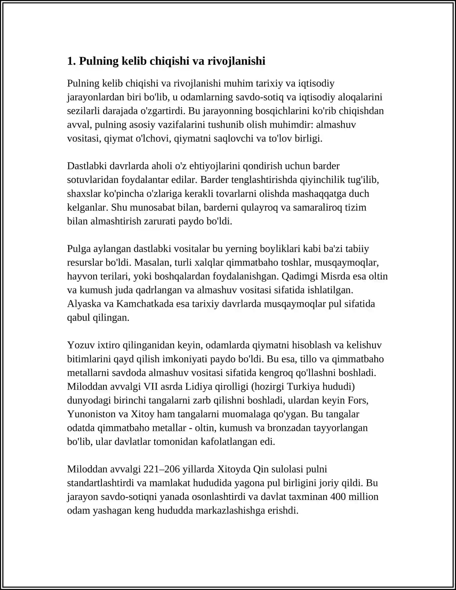 PUL XALQIDAGI TURLI XIL NAZARIYALAR VA HOZIRGI ZAMON PULINING TABIATI 4